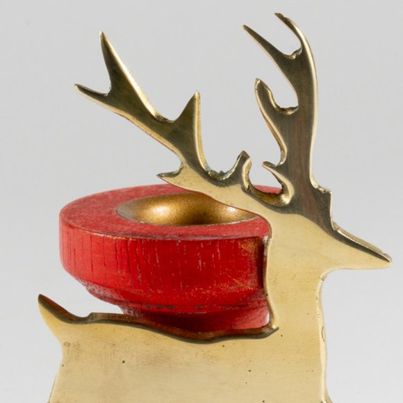 Eddie Bauer Brass & Wood Reindeer Taper Candle Holders, Set of 3 - Picture 4 of 4